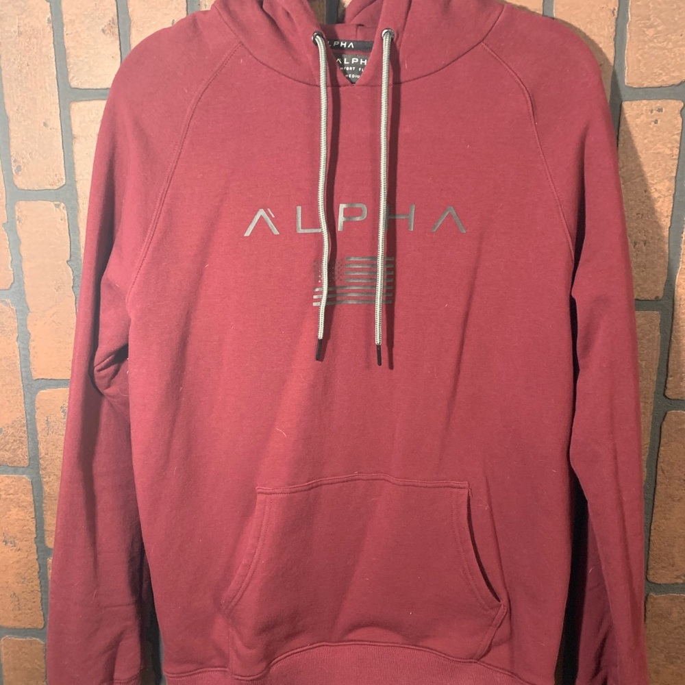 Men’s alpha fitness wine hoodie. Size medium